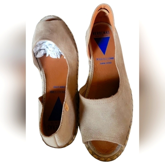Verbenas | Shoes | Verbenas Spain Cruz Pink Suede Leather  Verbenas Born To Be Fun Women\'s Tan Peep-Toe Suede Leather Espadrilles 40